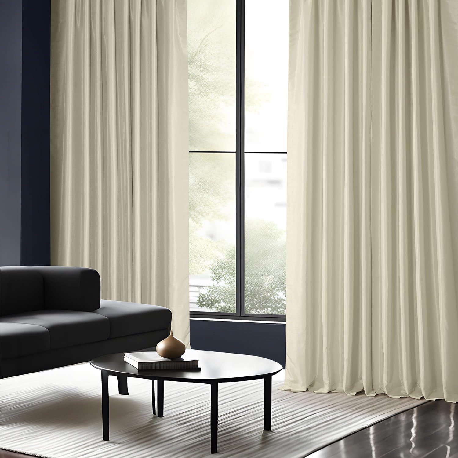 Vintage Faux Silk Blackout Curtain 50×120 Inches Off White for Bedroom & Living