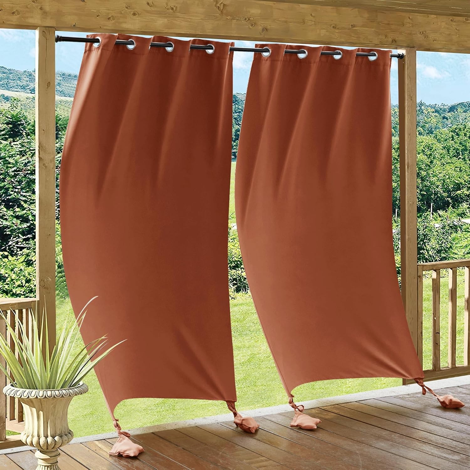 RYB HOME Outdoor Curtains 52"W x 90"L (Pack of 2), Terracotta