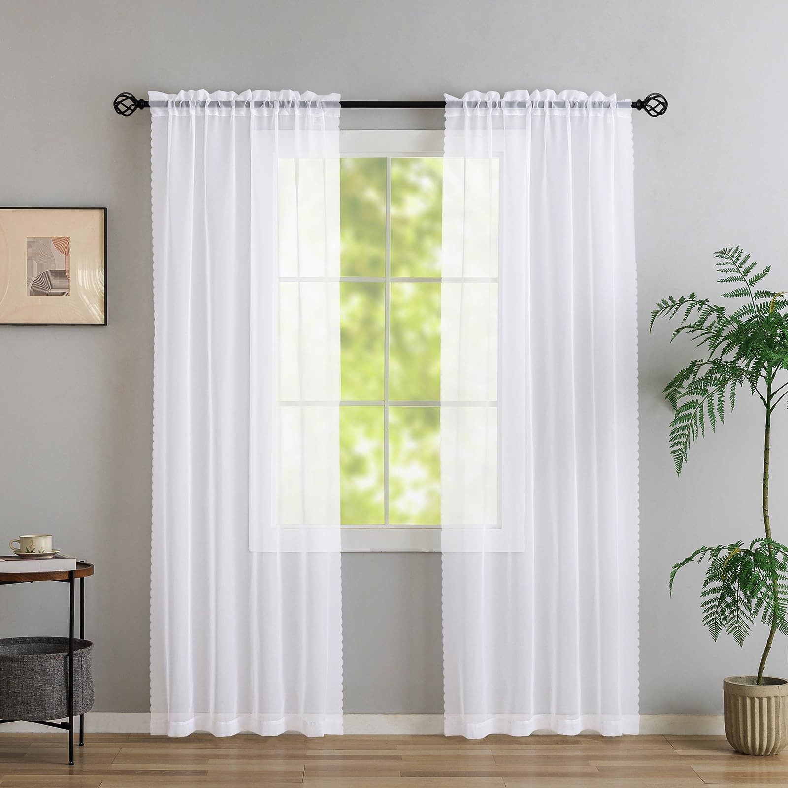 MYSTIC-HOME White Sheer Curtains 96 Inch 40″W x 96″L (Pack of 2), White-voile