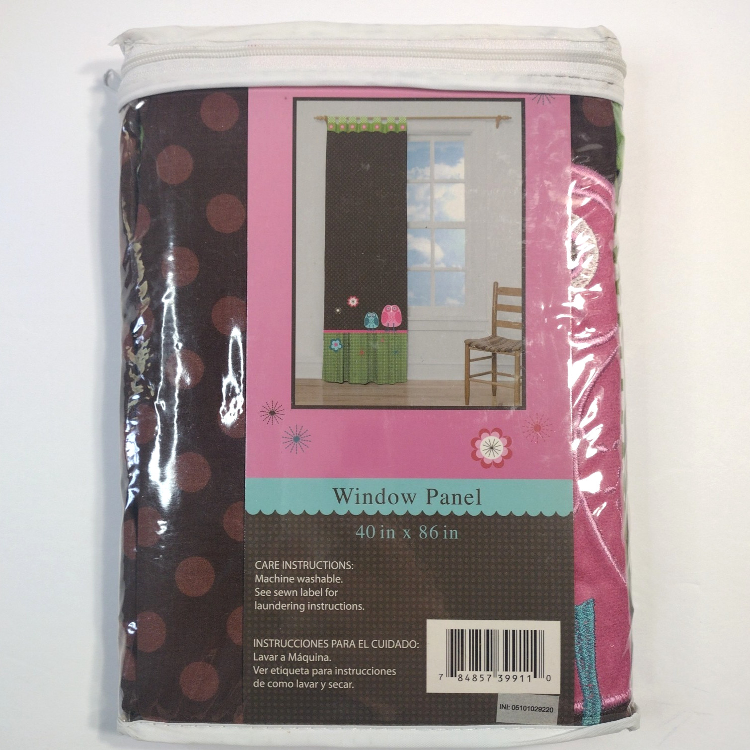 Window Panel 40″x86″ Owls Tab Top Flowers Brown Green Pink Curtain Girls Room