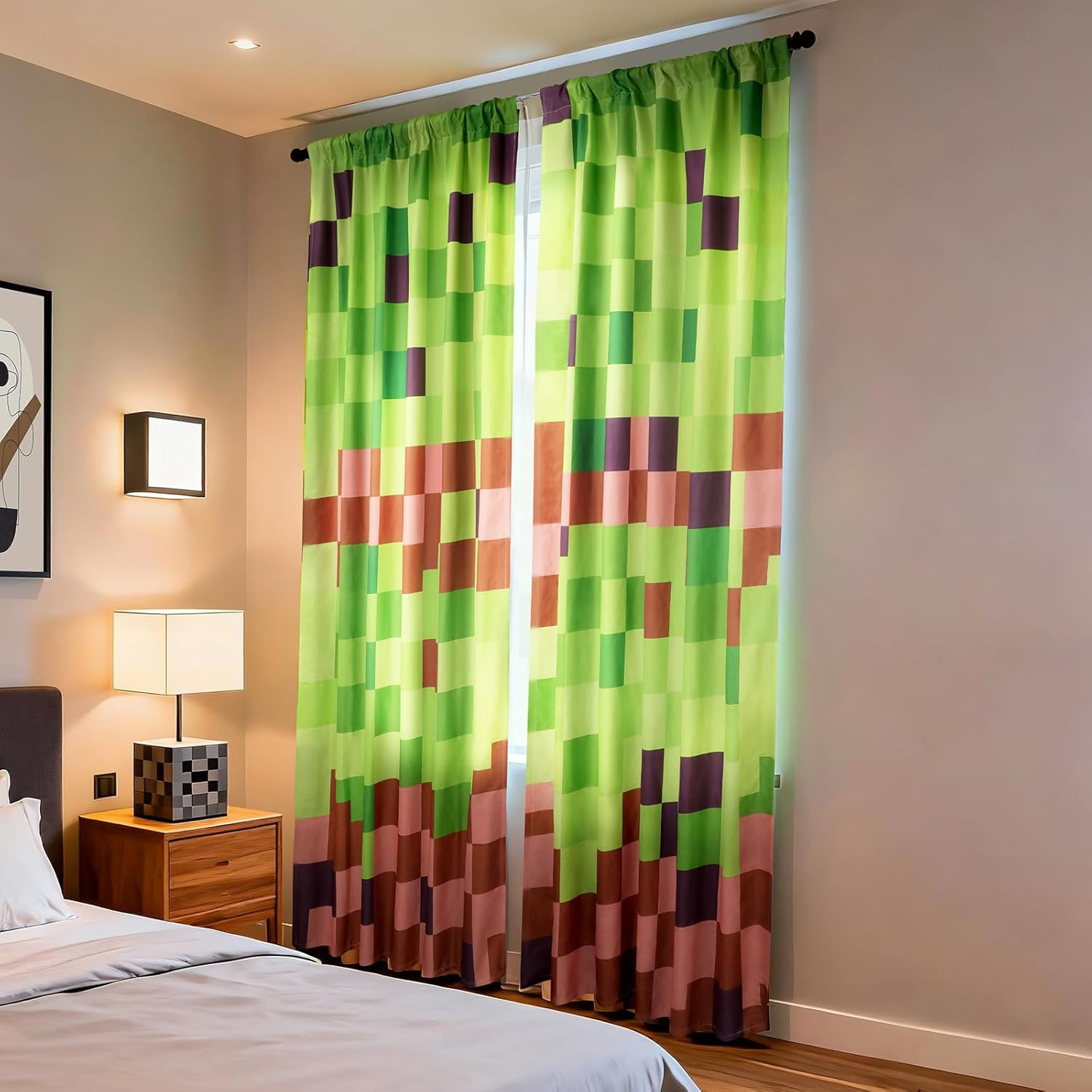 Gingham Window Curtains 84 Inch Length 2 Panels Set, Polyester Window Curtains f