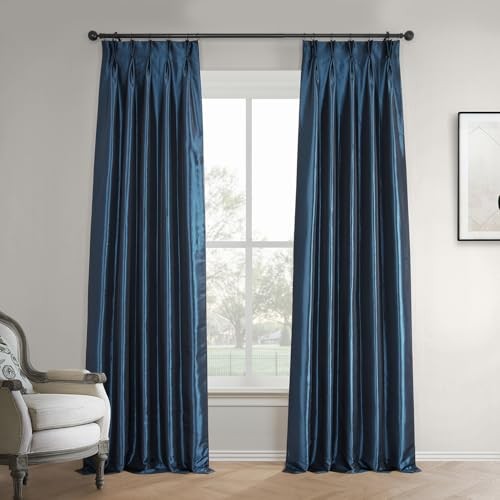 Faux Silk Taffeta Blackout Curtains for 25″W x 84″L (Pack of 1) Navy Blue