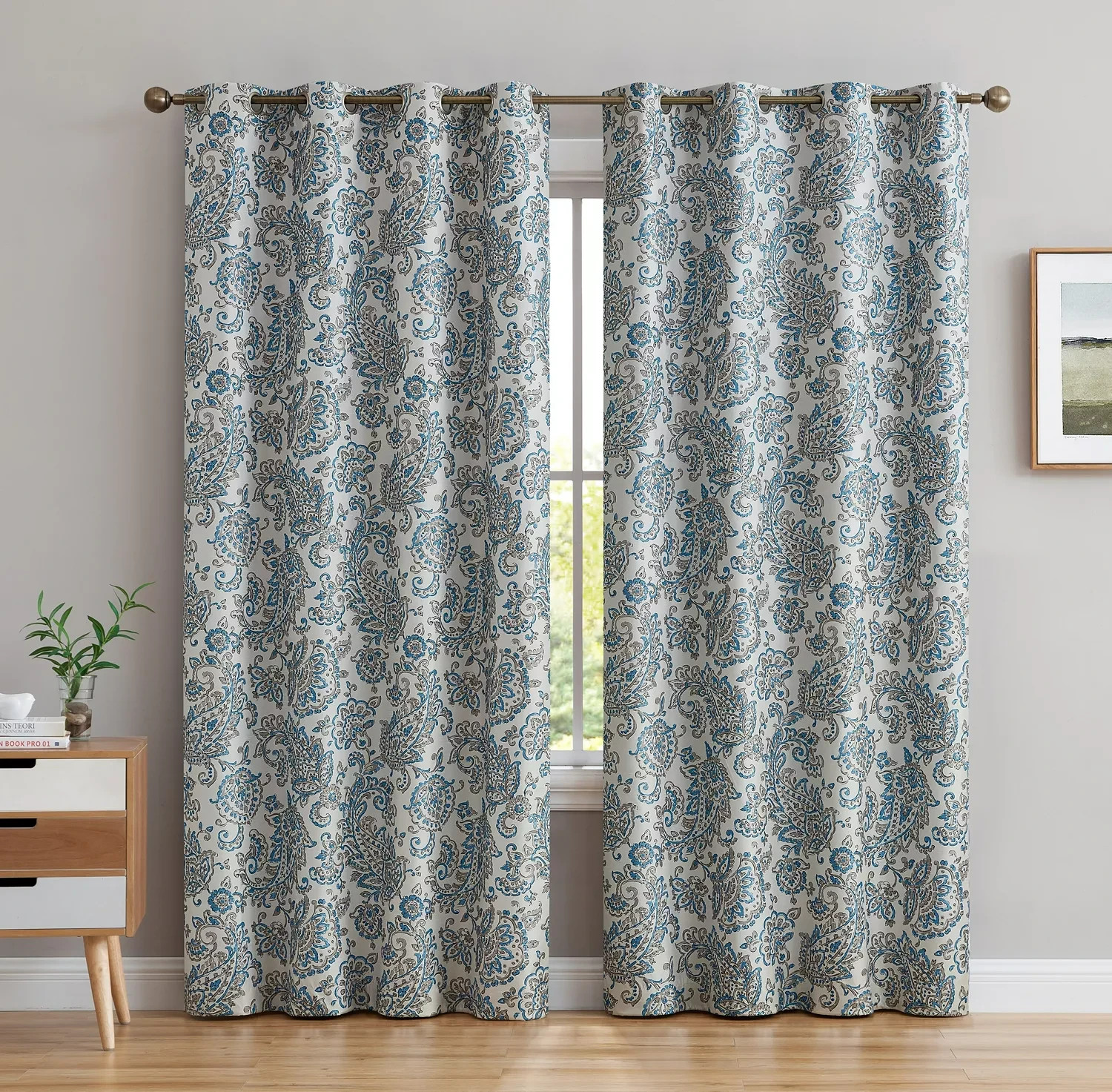 HLC.me Amalfi Paisley Faux Silk 100% Blackout Room Bedroom Panels – Set of 2