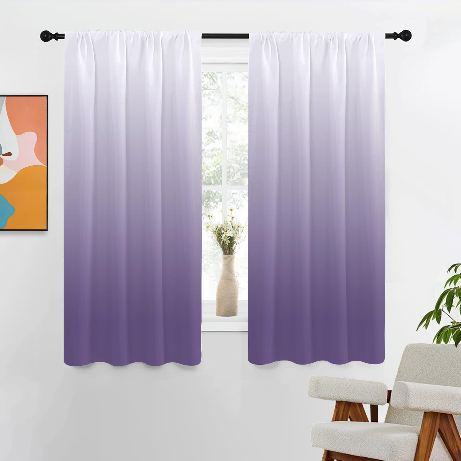 Light Purple Curtains 42″ W X 63″ L Ombre Bright Abstract Cool Adult Two Tone Or