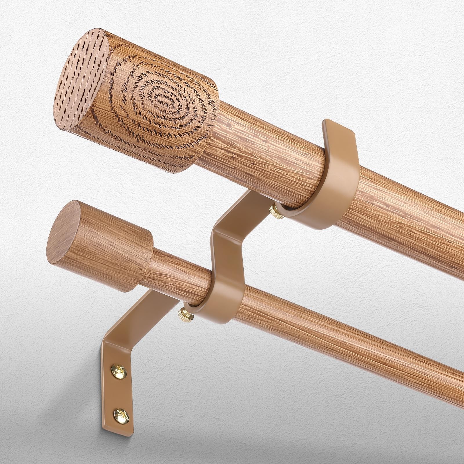 Wood Double Curtain Rod, Boho Decorative Dual Curtain Rod 36 to 72 Inch, 1 In