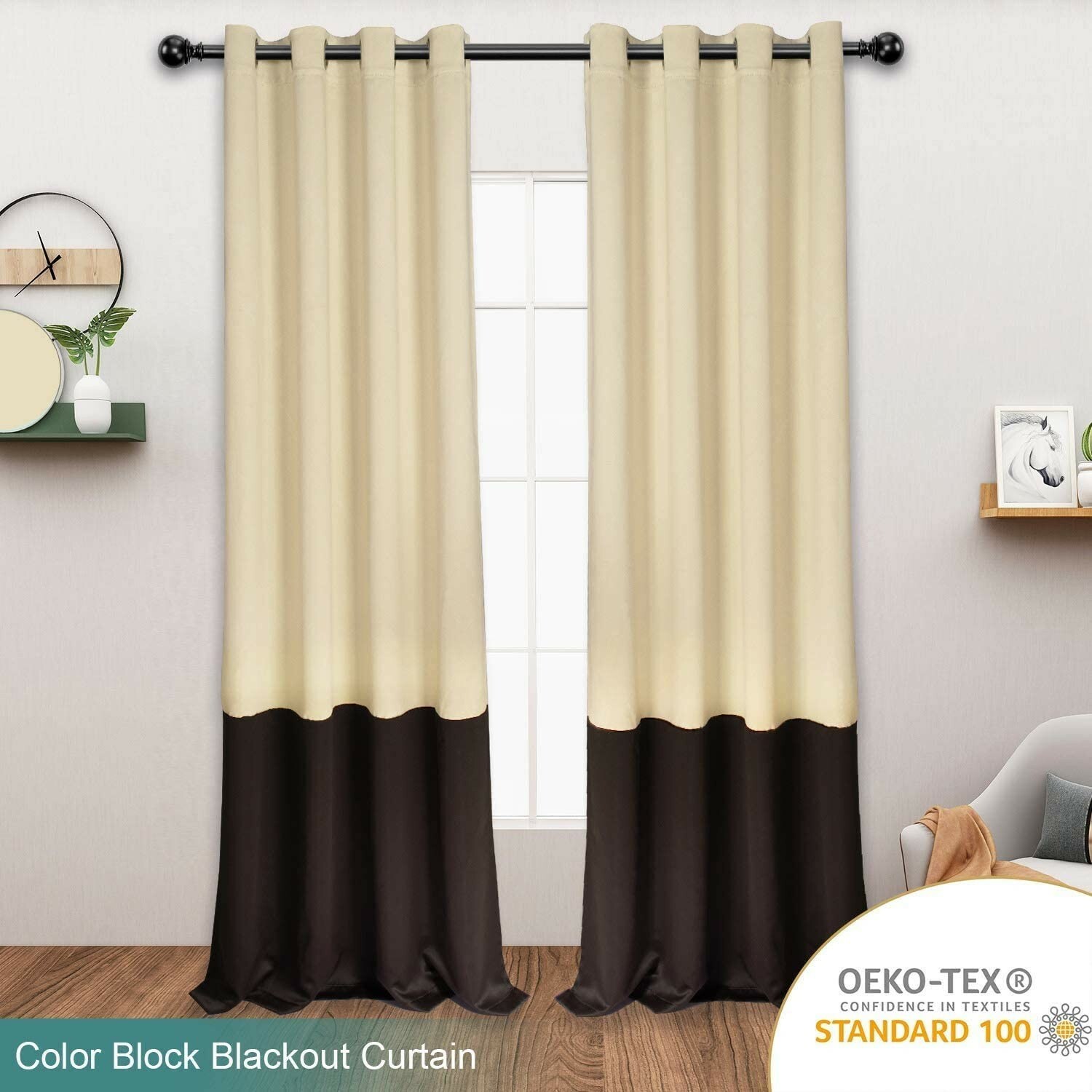 LORDTEX Color Block Blackout Curtains Insulated Thermal Curtains 52 x 63 in