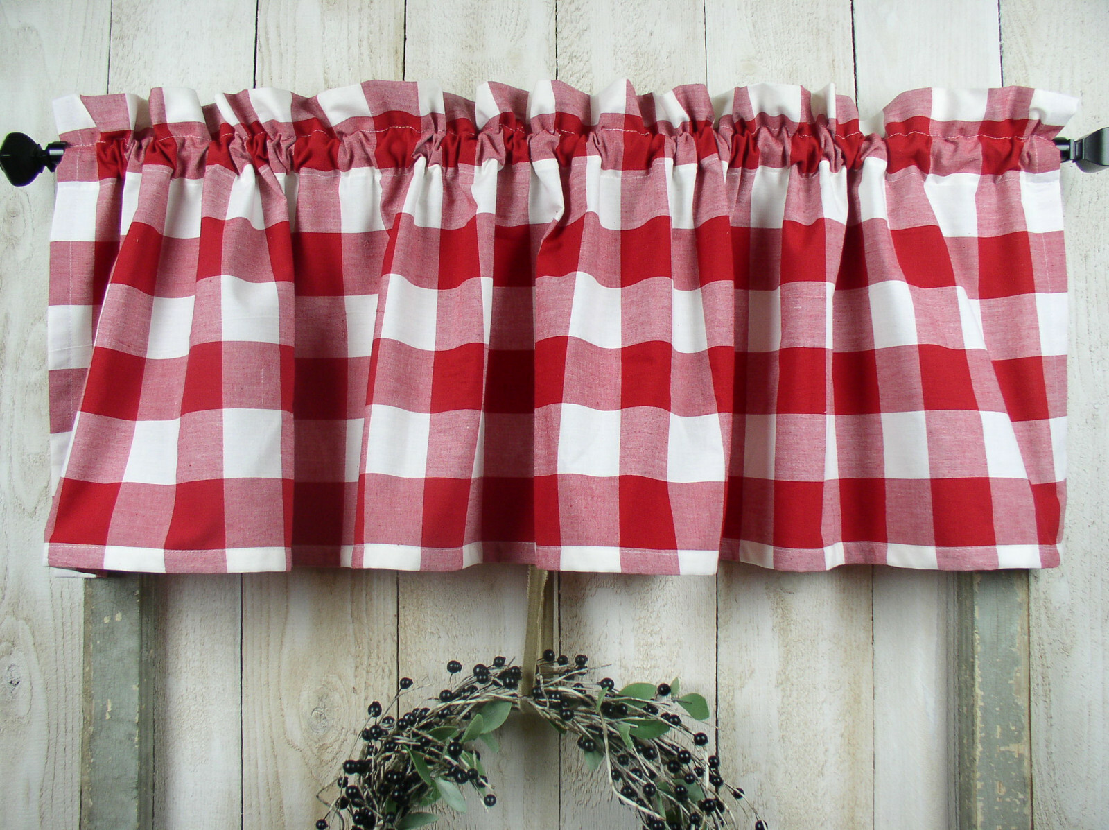 Red & White 2″ Buffalo Check Homespun Farmhouse Curtain Kitchen Valance Runner