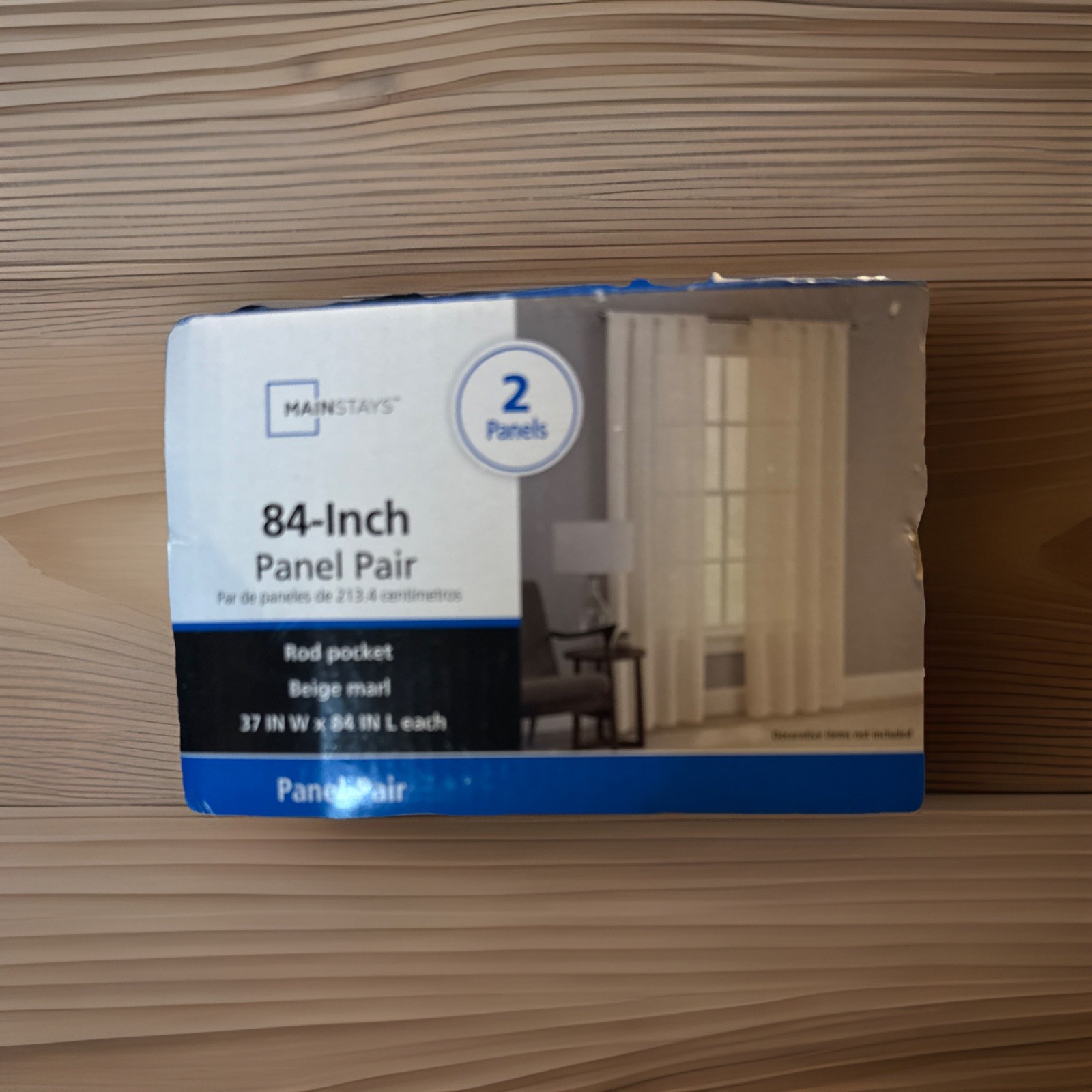 Mainstay 37”X84″ Beige Marl Window Panels. 2 Panels. Rod Pocket. New.