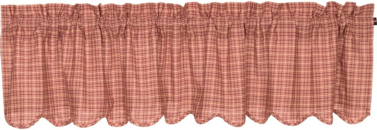 VHC Brands Scalloped Lined Valance 16″x72″ Independence Red & Tan Plaid