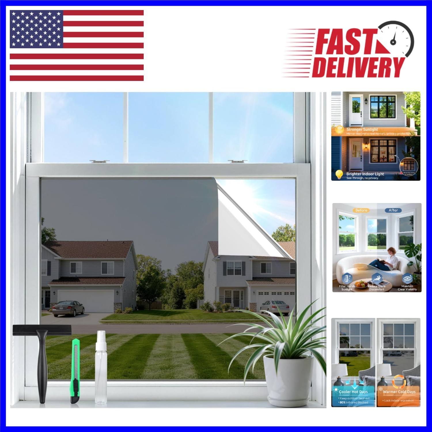 Durable UV Blocking Window Film – 35.4×78.7in Heat Control & Daytime Privacy