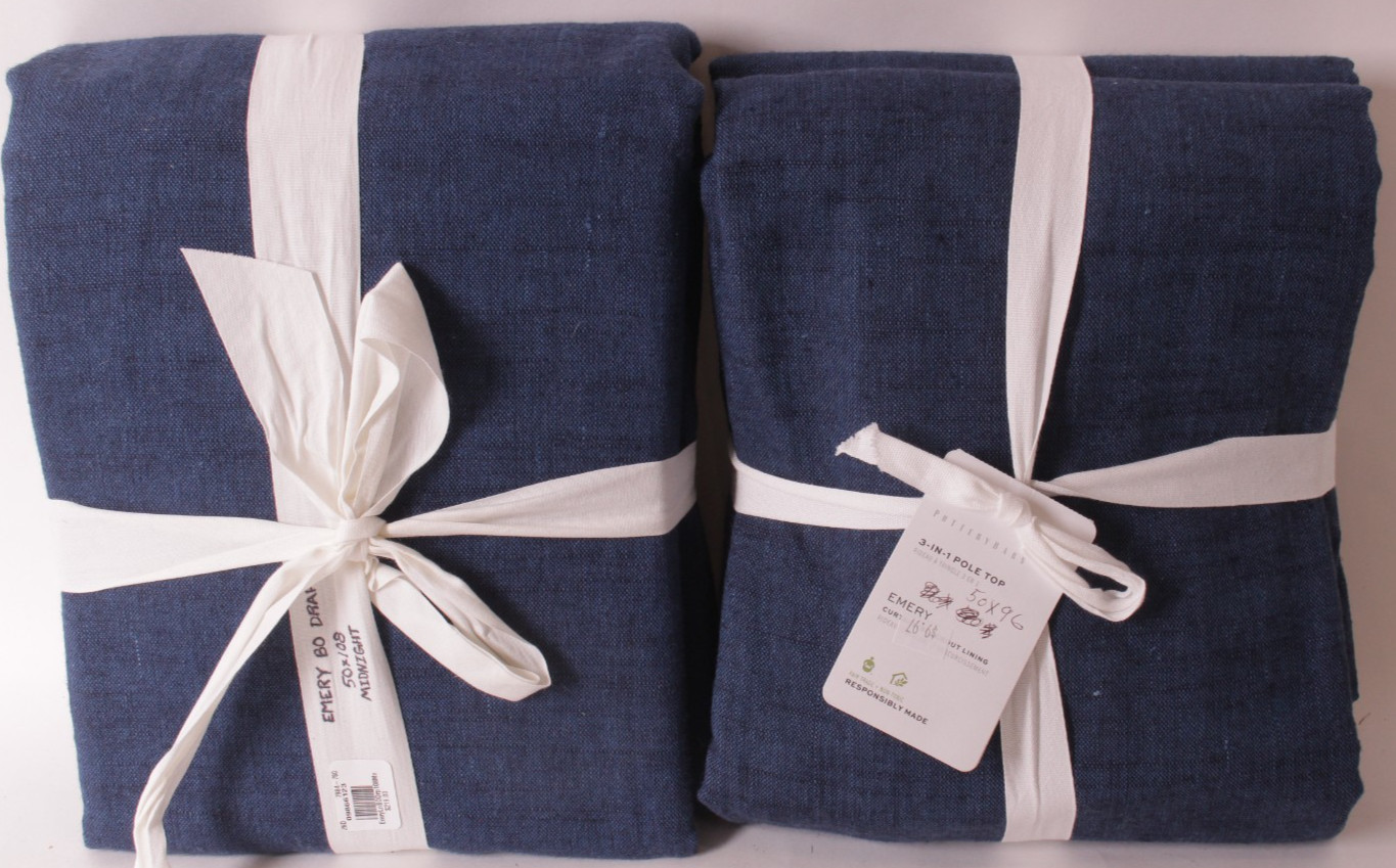 s/2 Pottery Barn Emery blackout curtain panels, 50 x 108, midnight navy blue