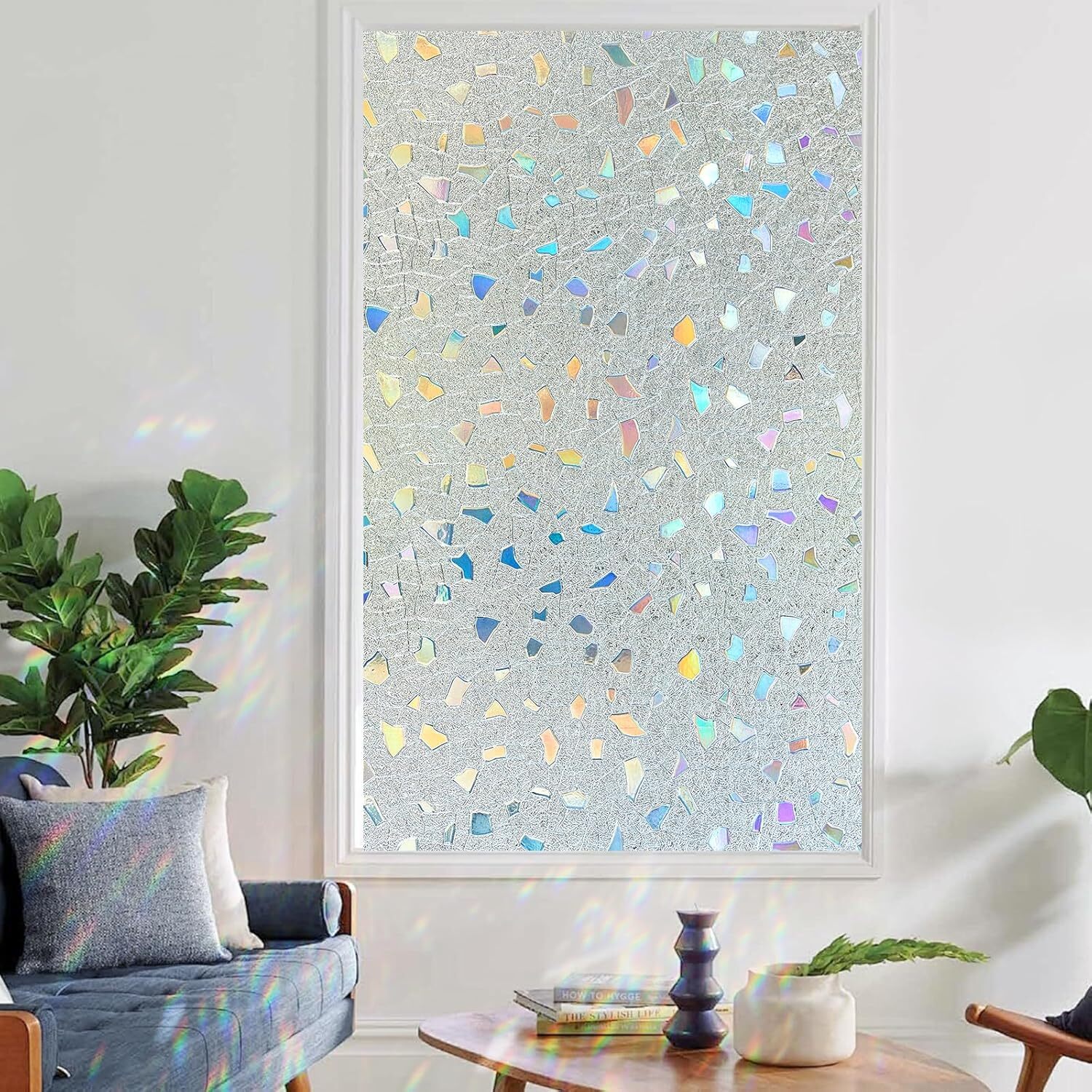 Coavas Stained Glass Window Privacy Film 3D Rainbow 23.6 x 78.7 inch, Pure