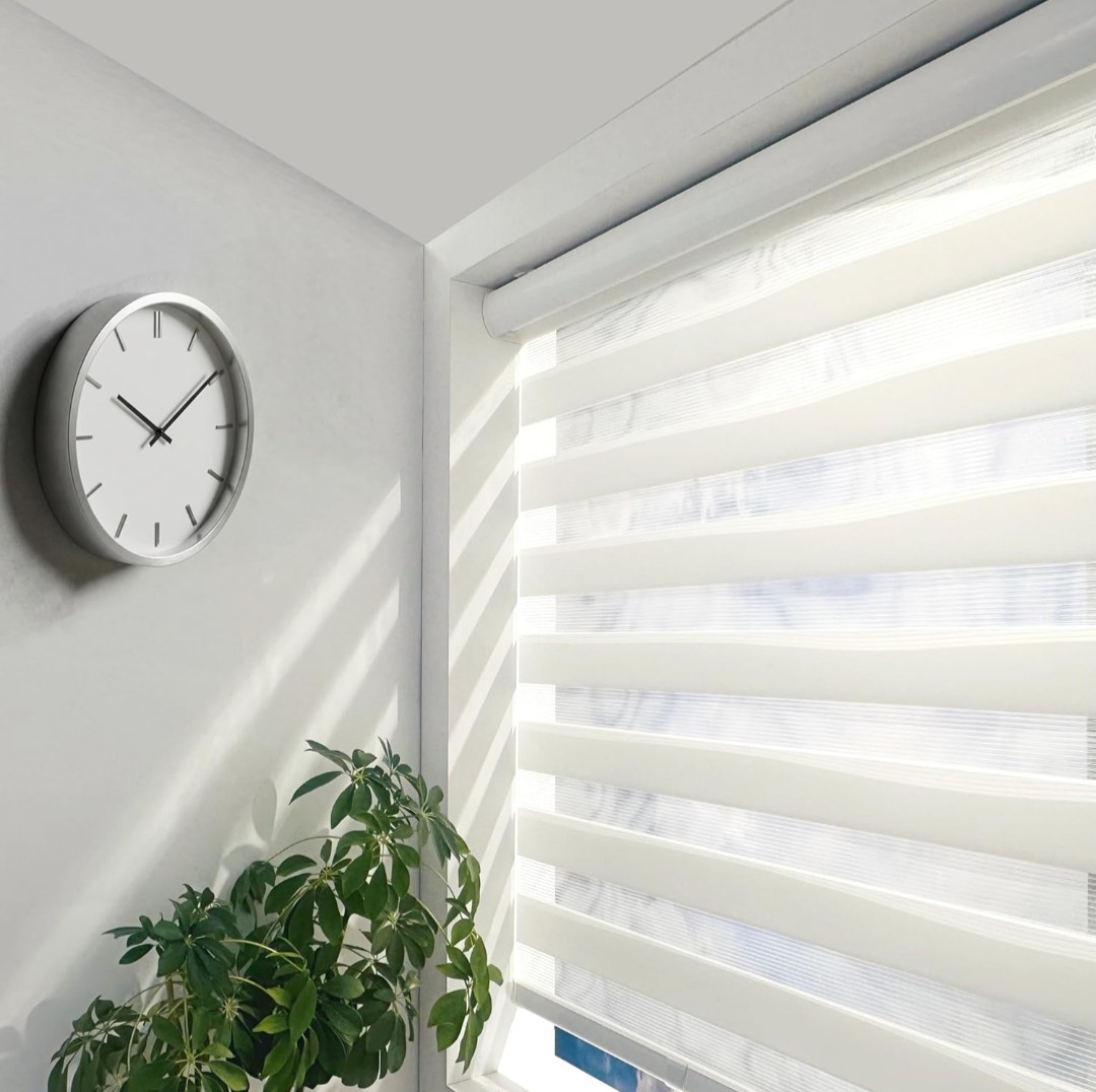 Cordless Zebra Blind Dual Layer Light Filtering Privacy Shades White 72×24