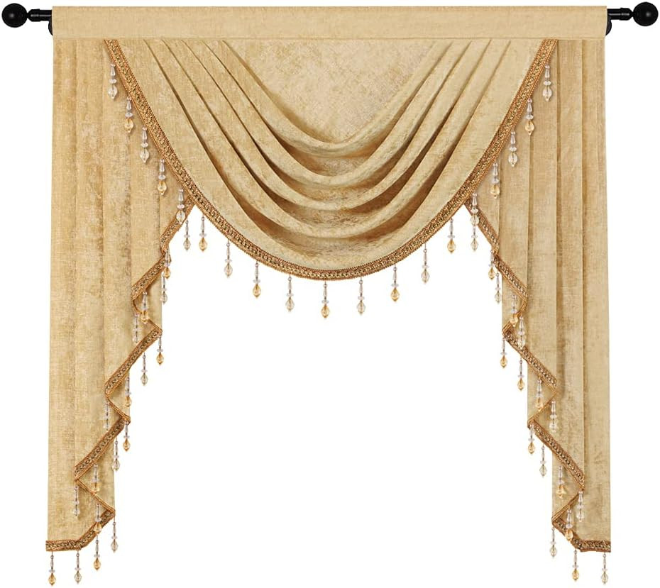 Thick Chenille Window Curtains Valance for Living Room Gold Swag Valance