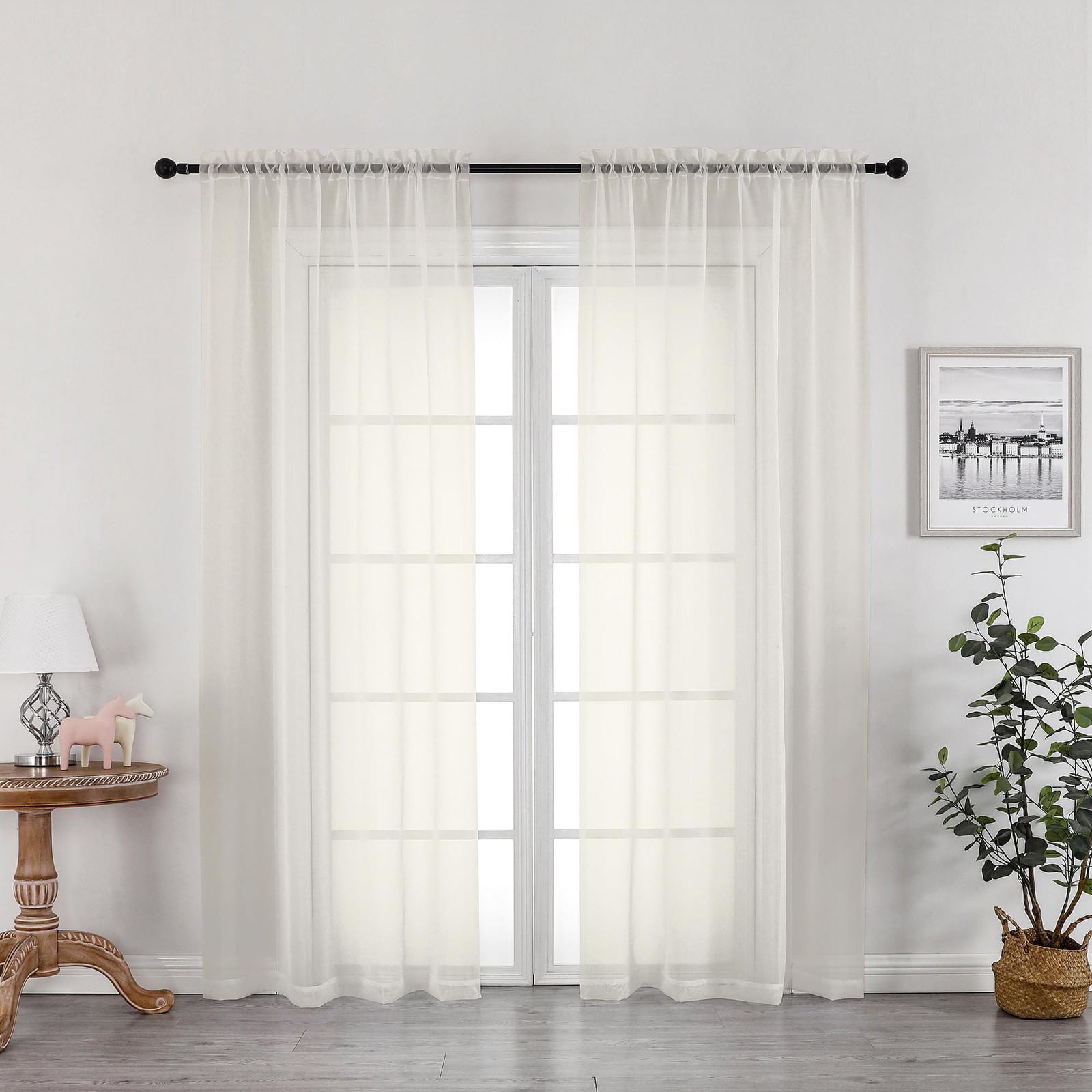 OWENIE Ivory Sheer Curtains 72 Inches Long 2 42″W x 72″L (Pack of 2),