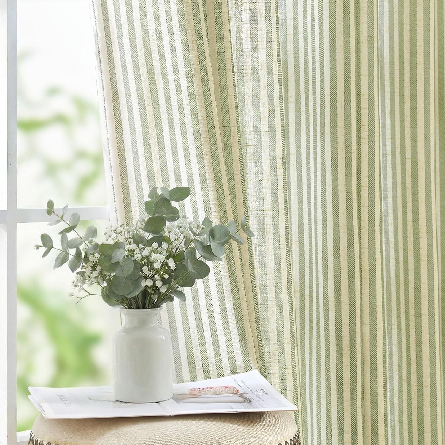 Linen Curtains Living Room Sage Green on Beige Striped Curtains for Bedroom