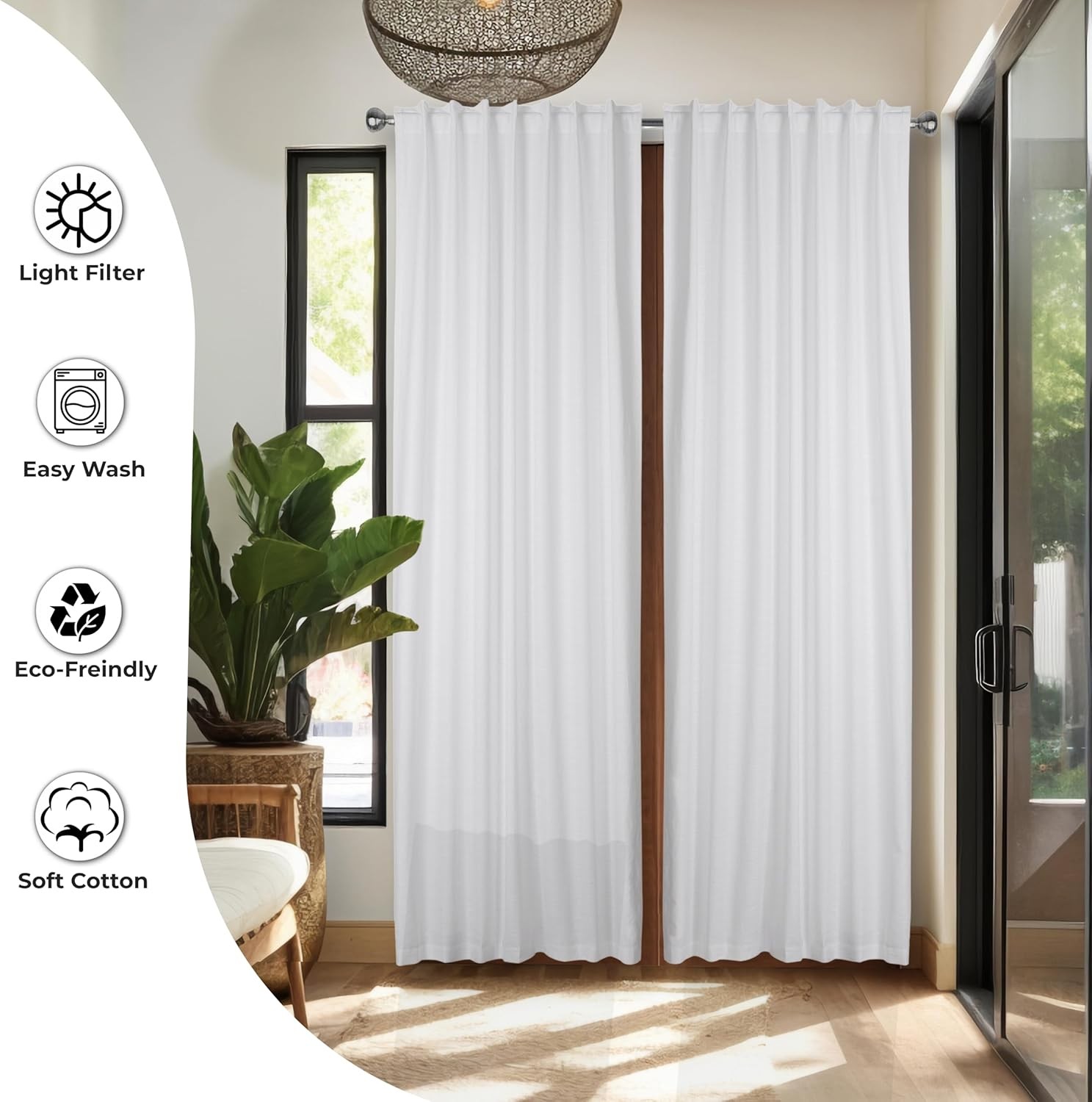 Cotton Light Filtering Curtains 50×96 Inch – Set of 2, Farmhouse Cotton Textured