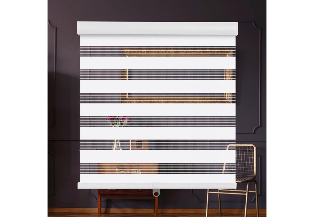 SMONTER Cordless Zebra Blinds Light Grey Window Roller Shades 59″ W x 72″ H New