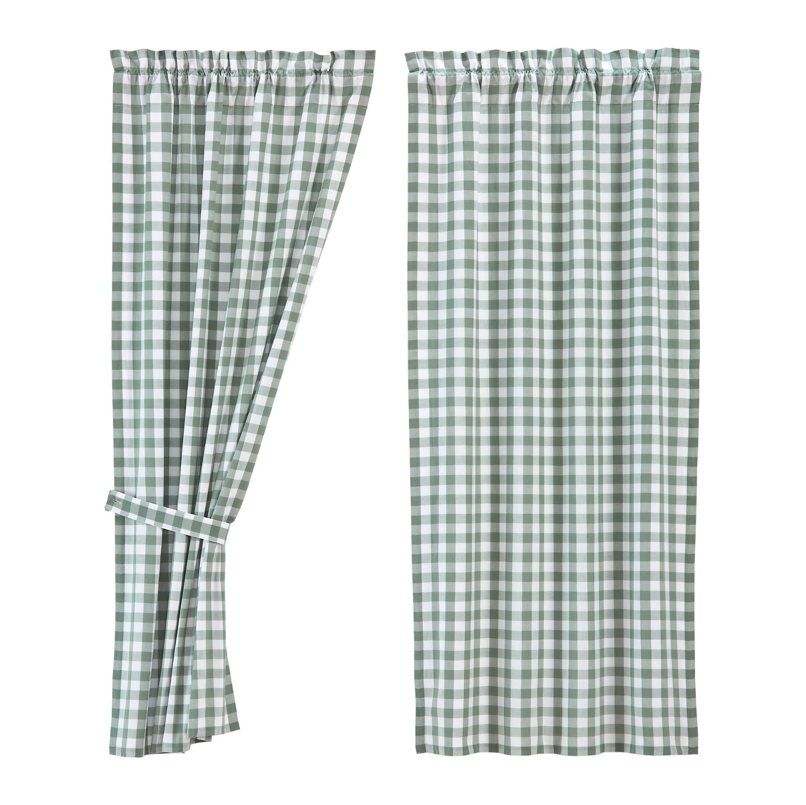 New Country Farmhouse Cottage SAGE GREEN CHECK PANELS Drapes Curtains 63″