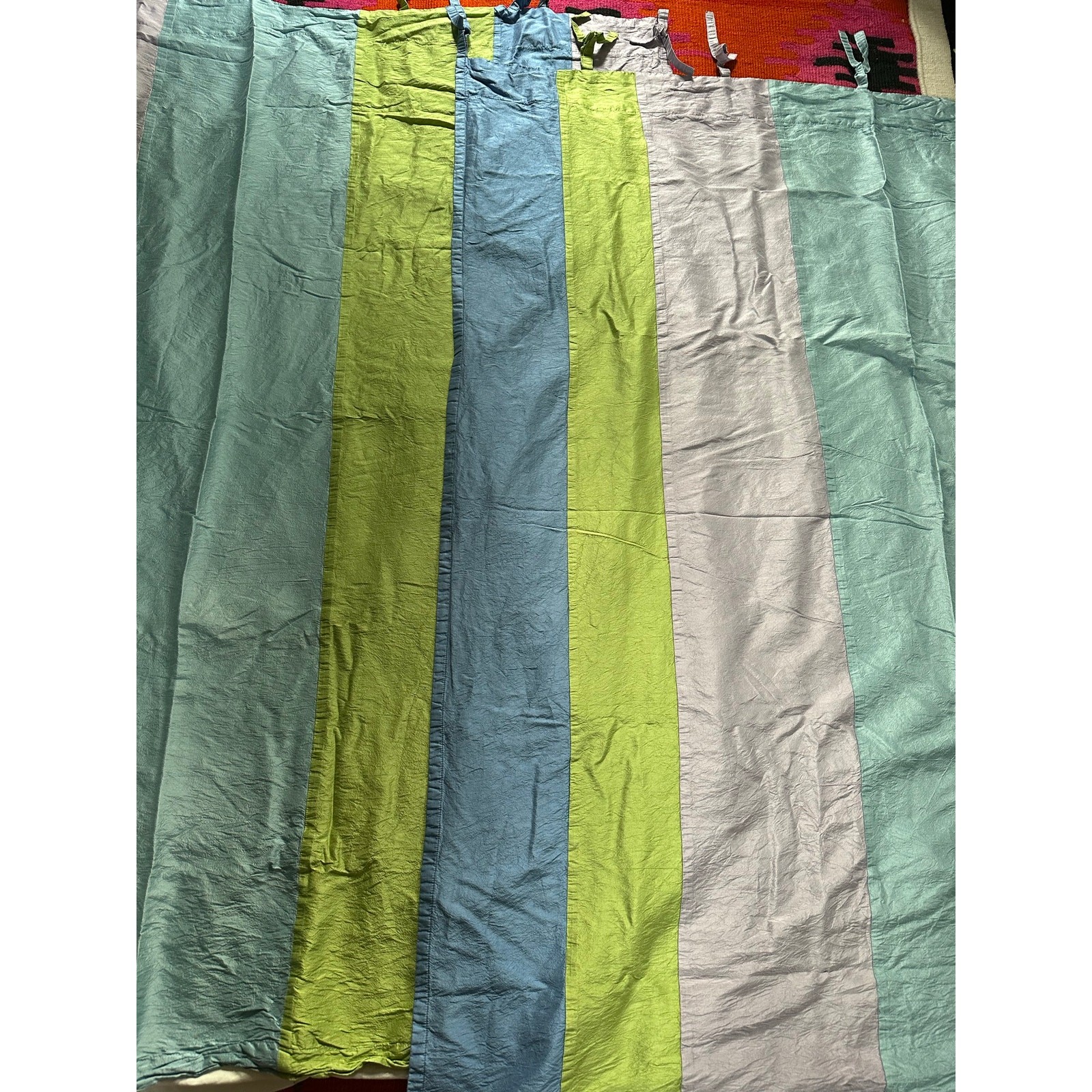 Pottery Barn Teen «Cool Stripes» 100% Silk Lined Drape Panels 56×49” set patch
