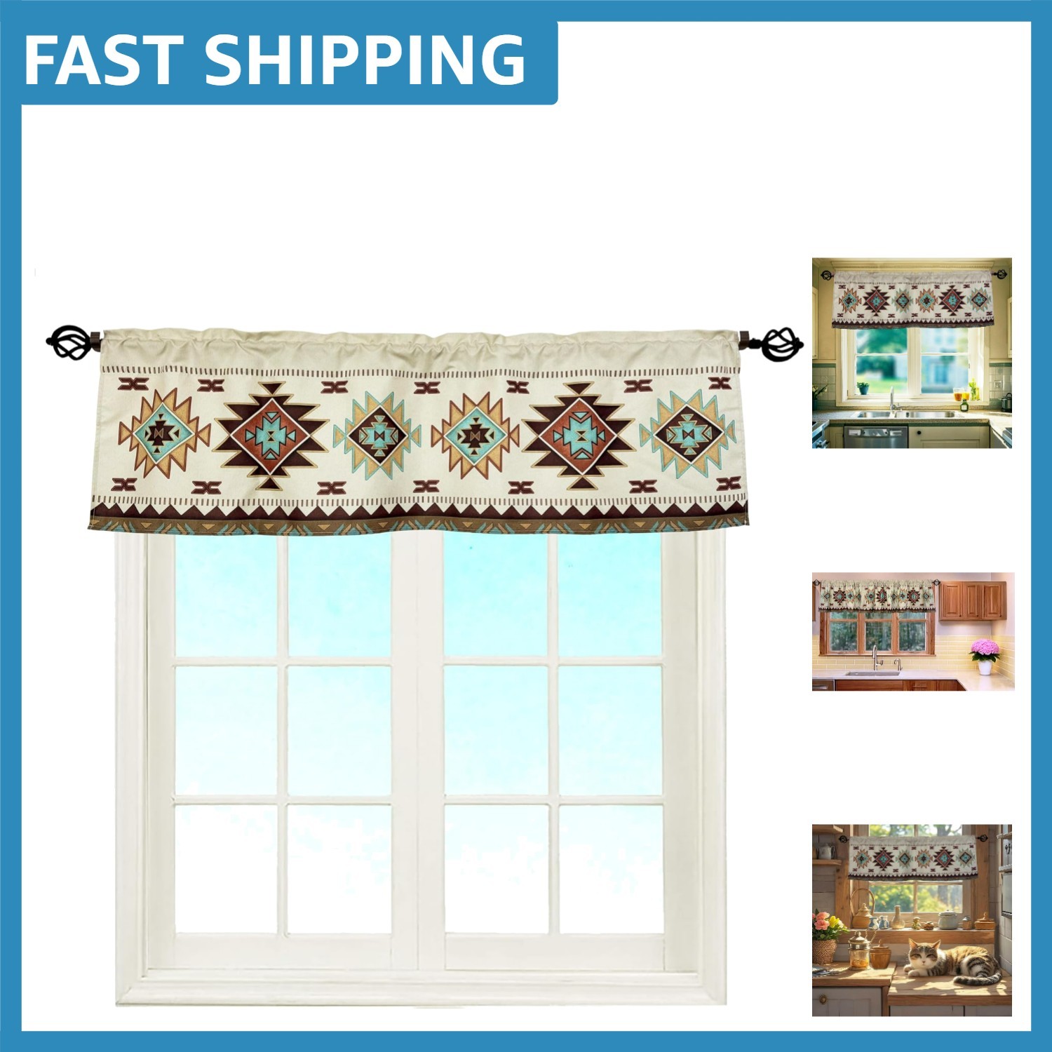 Stylish Microfiber Southwest Curtain Valance – 52 Inch Wide & 16 Inch Long
