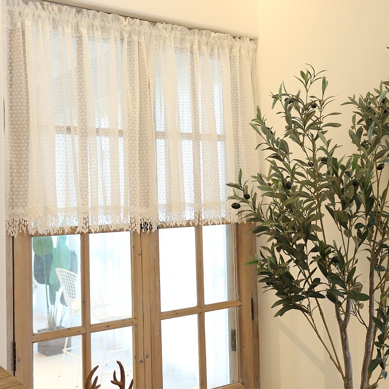 1pc Sheer White Lace Short Half Curtain Cafe Small Window Valance Drape Kitchen
