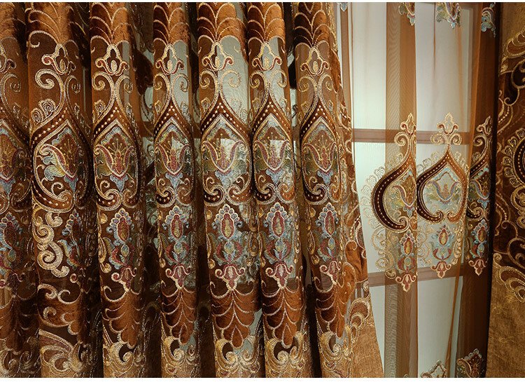 European high-grade living room brown cloth curtain tulle valance drape C1487*
