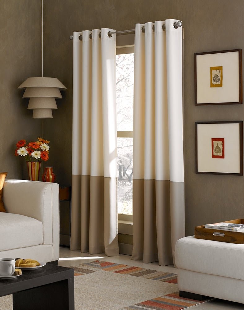 Brown Tan Color Blocked Lined Grommet Curtain Panel 52×108 Inch 100 Polyester