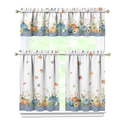 Fall Thanksgiving Kitchen Curtain Valance 3 27.5″W x 36″L (Pack of 3) Pumpkin