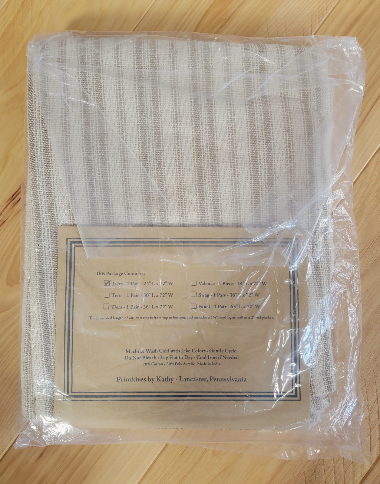 Primitives by Kathy Tiers Cafe Curtains Striped Country Farmhouse Pair 24″ NEW