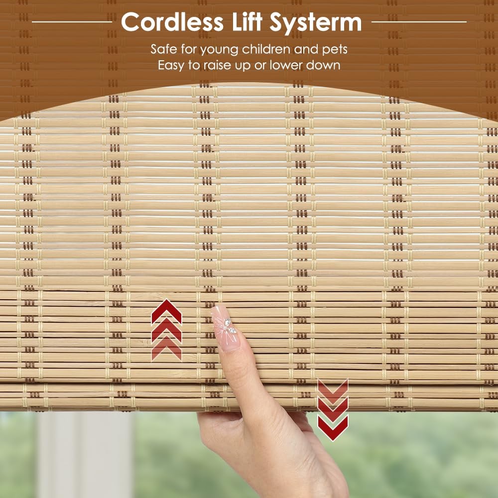 Hidodo Cordless Bamboo Roman Shades Light Filtering Bamboo Blinds Shades For