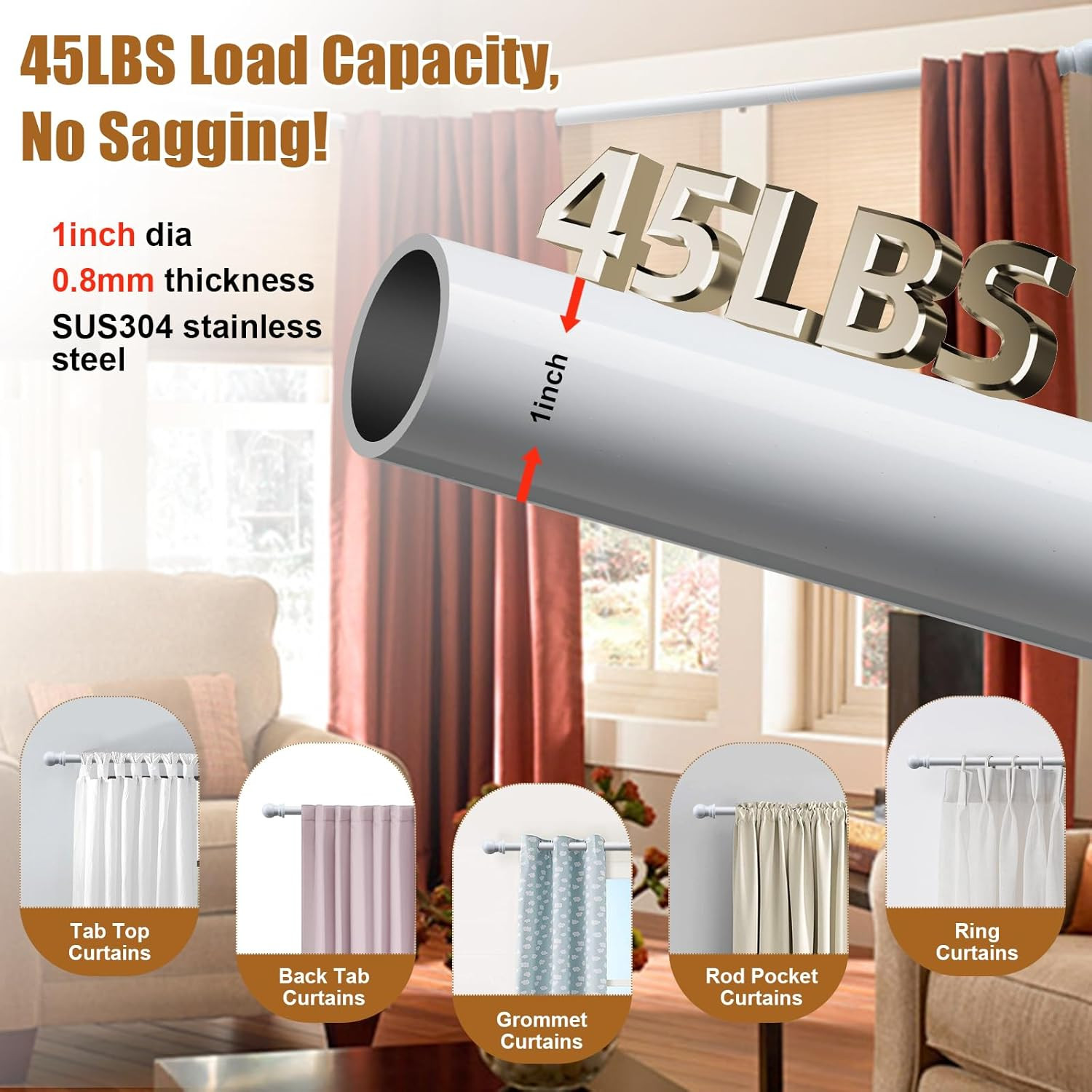 Corner Window Curtain Rod, 1″ Heavy Duty L-Shaped Curtain Rods, 36-136″ Adjustab