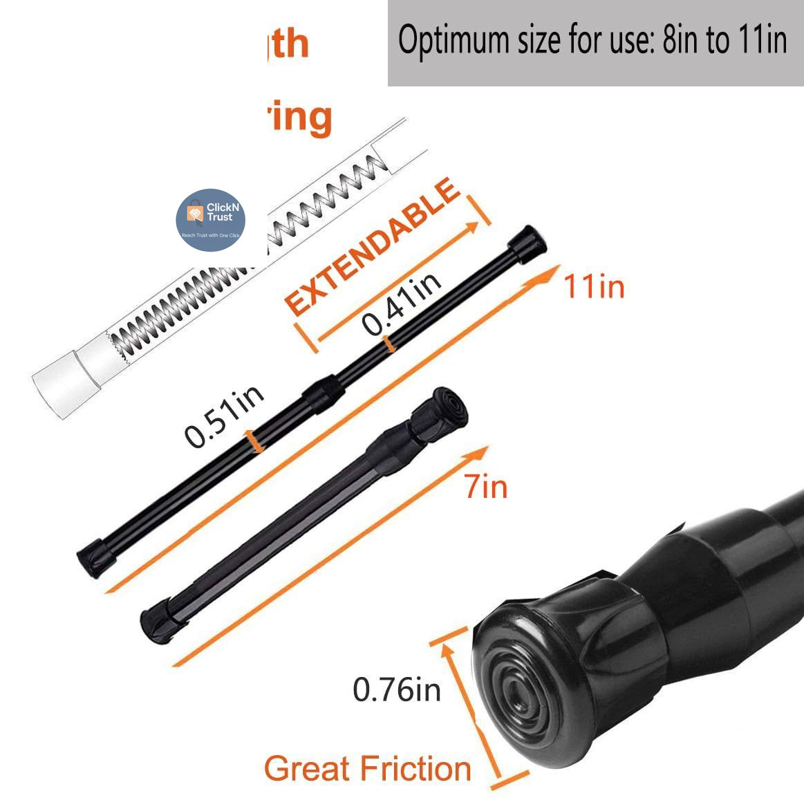 2 Pack Small Tension Rods 7 in to 11 Curtain 7″ 11″-2PCS, Black