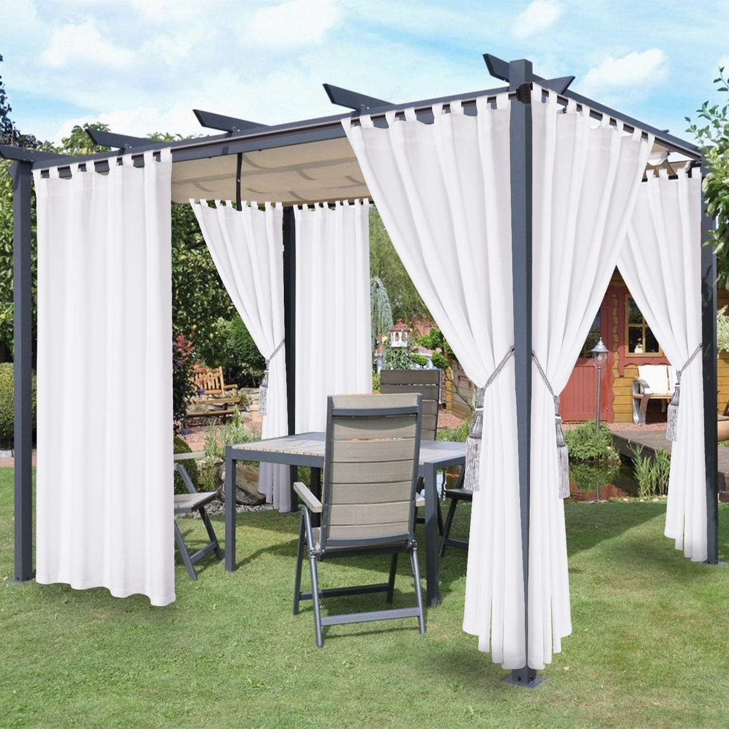 2 Panels White Waterproof Curtains 52×84 Inch, Thermal Sun Blocking Design