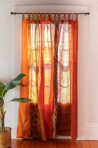Boho Indian Silk Sari Curtain Vintage Window Panel Bohemian Bedroom Living Room