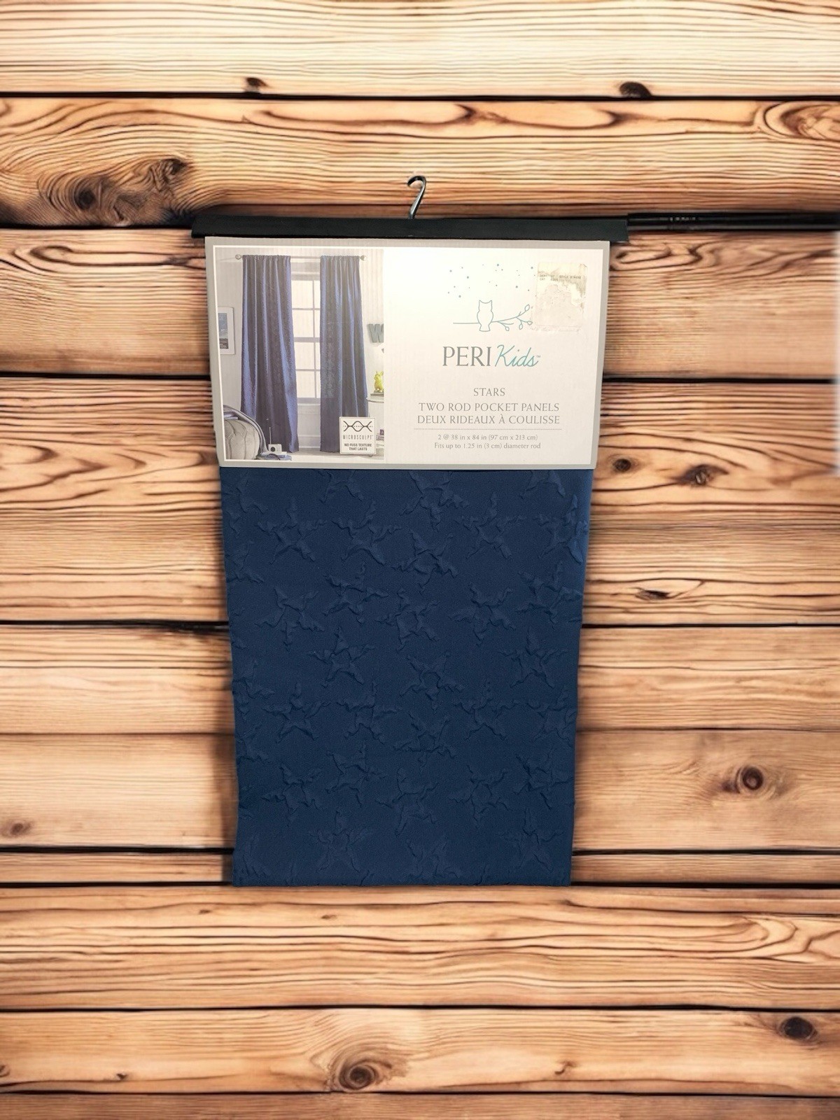 PERI Kids Indigo Blue Stars Two Rod Pocket Panel Curtains (38 in. x 84 in) NEW