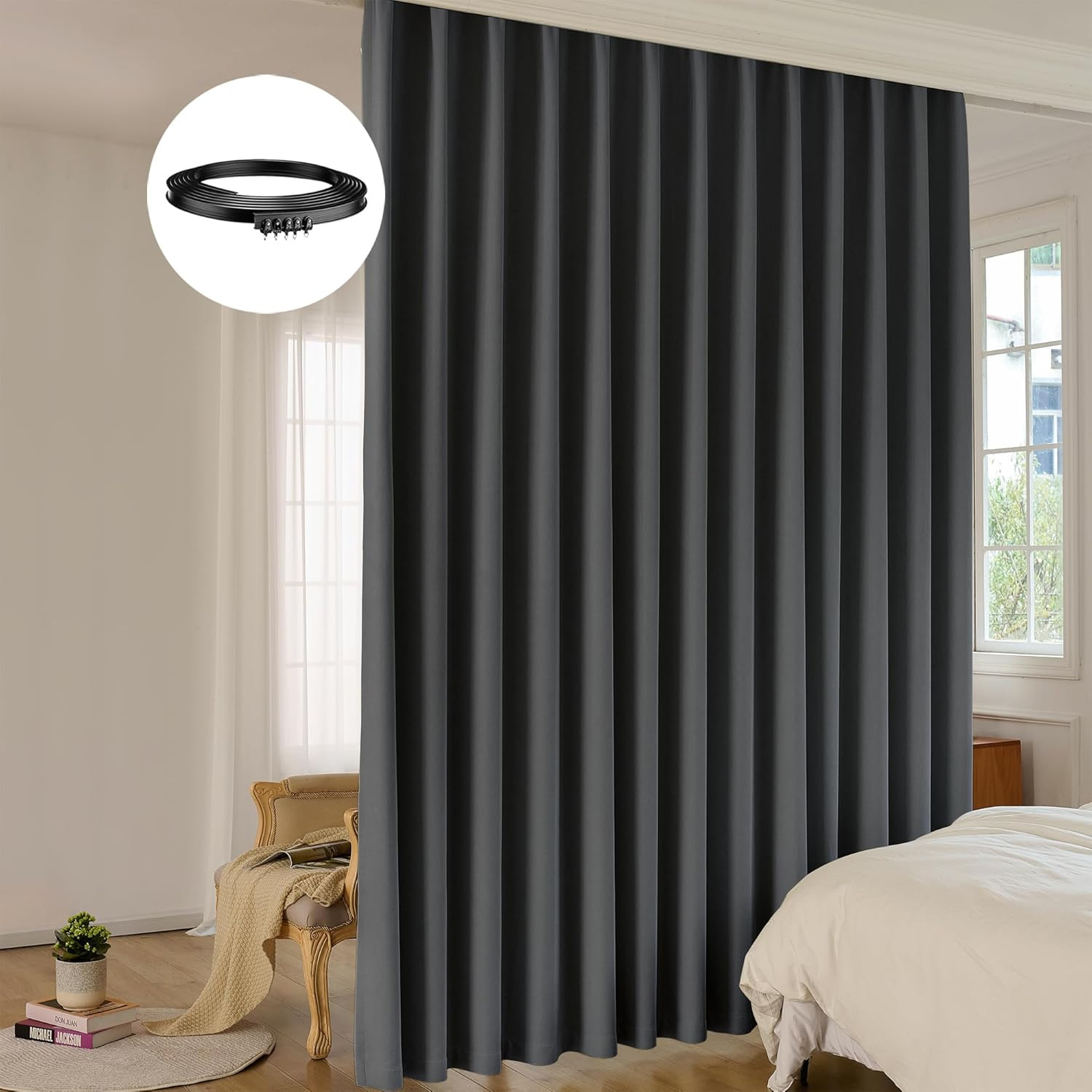 Room Divider Curtain Sets with Bendable Ceiling Track, 95% Blackout Total Privac