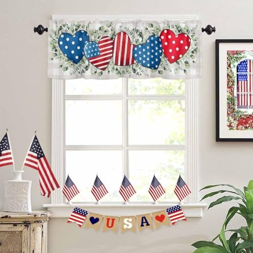 4th of July Valance for Windows 54″W x 18″L (Pack of 1) Patriotic Heart
