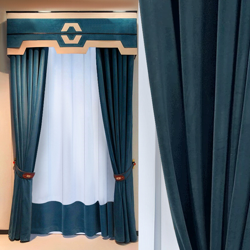 high sense flannelette thick blue velvet cloth curtain tulle valance drape C1784