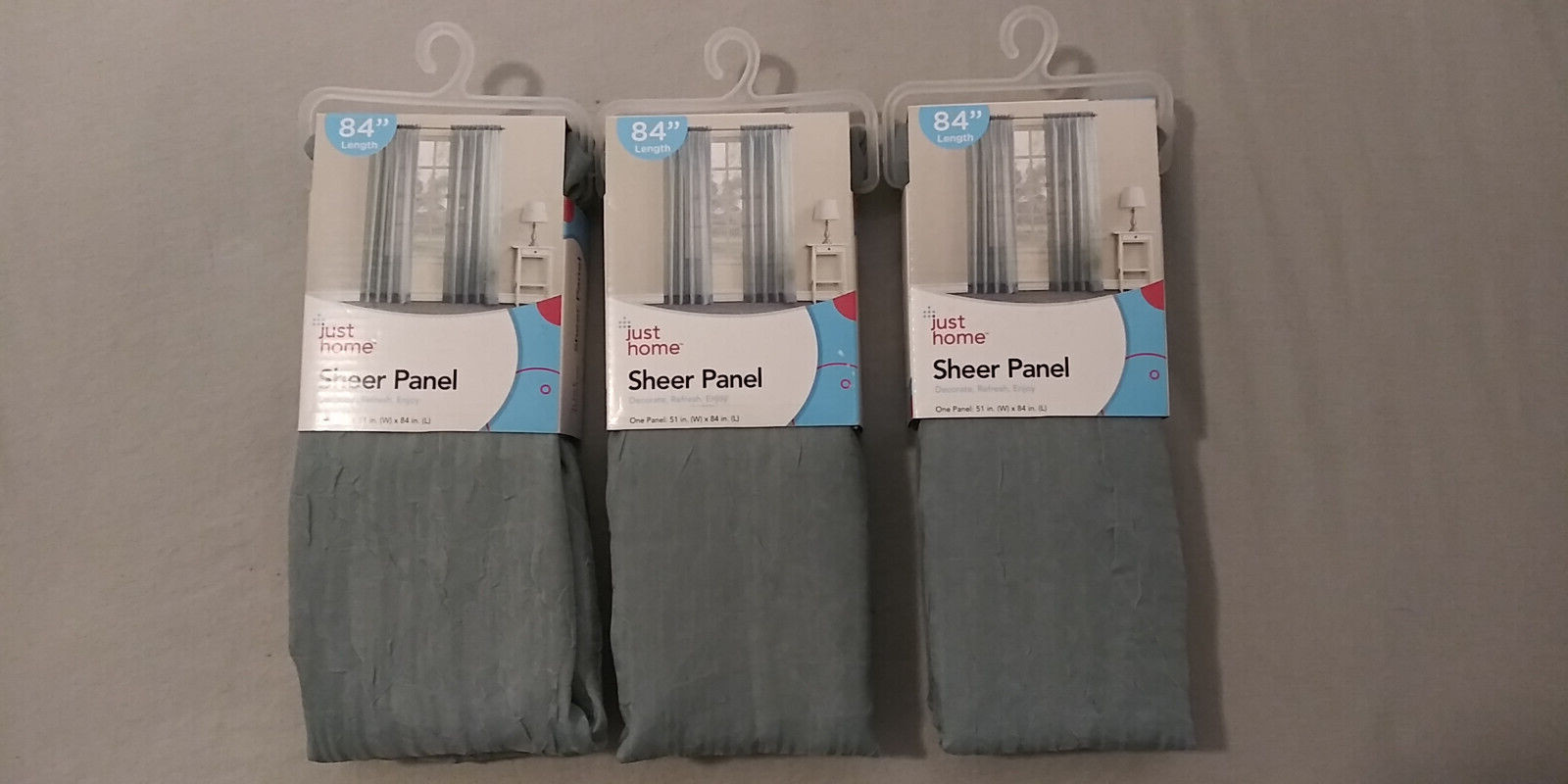 Just Home LOT 3X Mineral Green Sheer Panel Pocket Curtain 51″ W x 84″ L – NEW