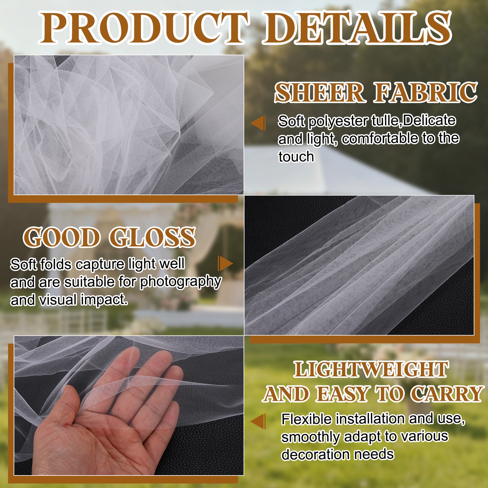 Wedding Arch Draping Fabric, 32” x 33Ft Sheer Drapes Chiffon Fabric, White