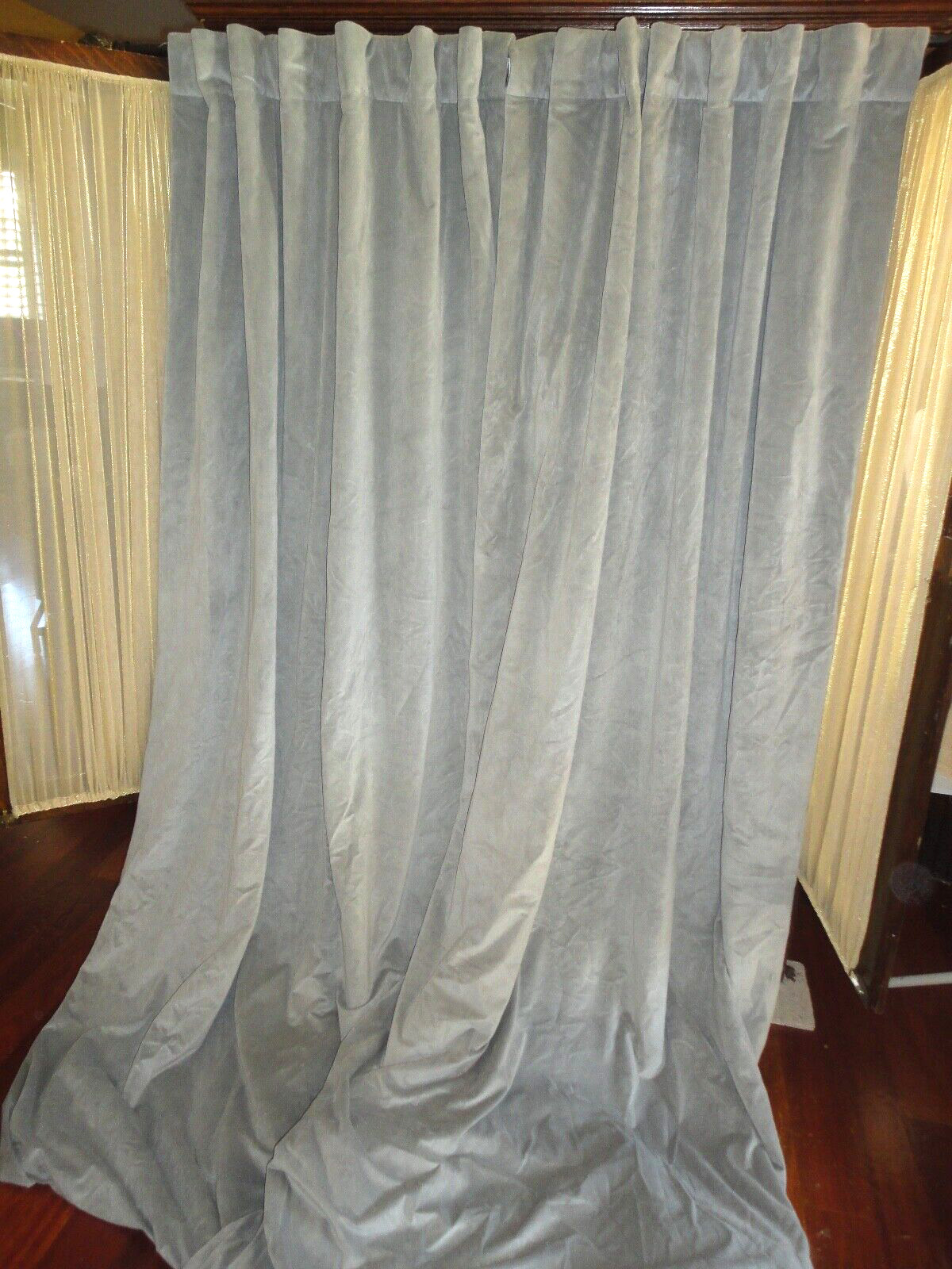 EXCLUSIVE FABRICS & FURNISHINGS GRAY VELVET (2) BLACKOUT PANELS CURTAINS 48X107