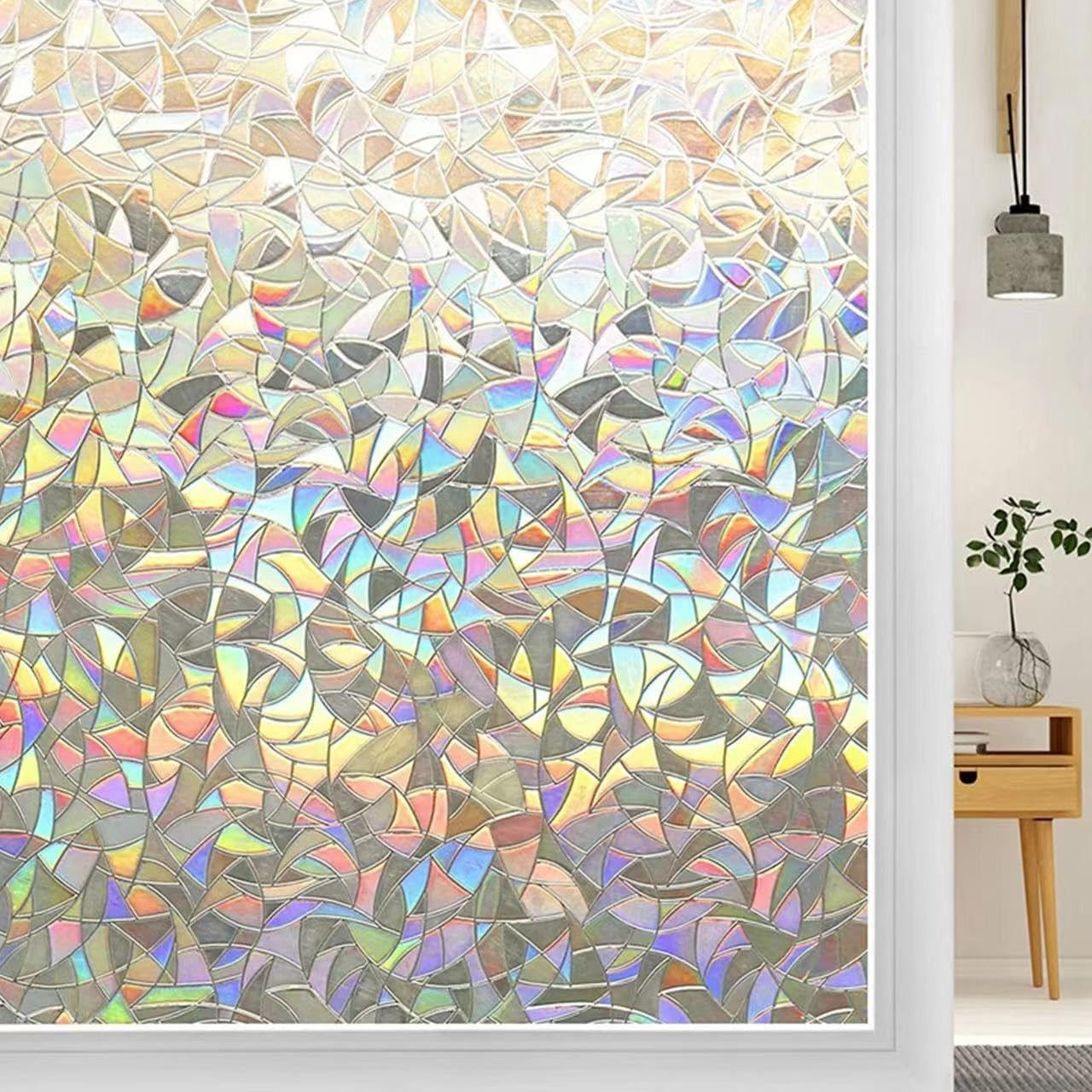 Rainbow Window Privacy Film Decorative Sticker,3D Static Stained Glass Window Cl