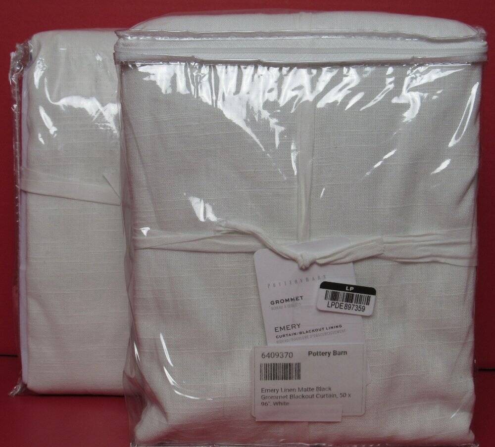Pottery Barn Emery Emery Linen Grommet Blackout Curtains S/2 50″ x 96″ White NWT