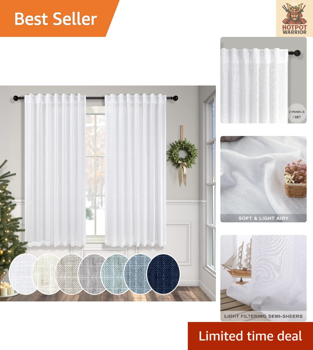 Lightweight Linen Blend White Curtains 52×45 – Ideal for Modern & Rustic Homes