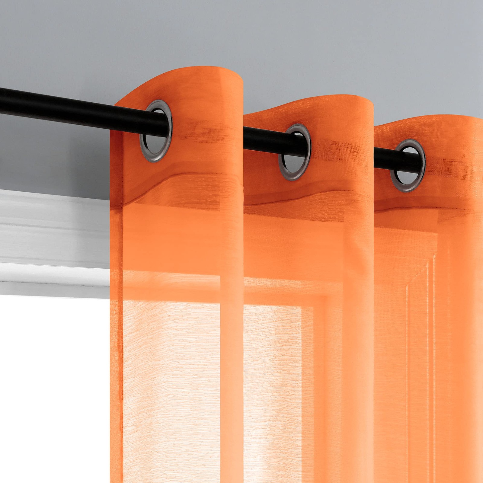 Orange Sheer Curtains 84 Inches Long 2 Panels, Retro Tangerine Mid Century Mo…