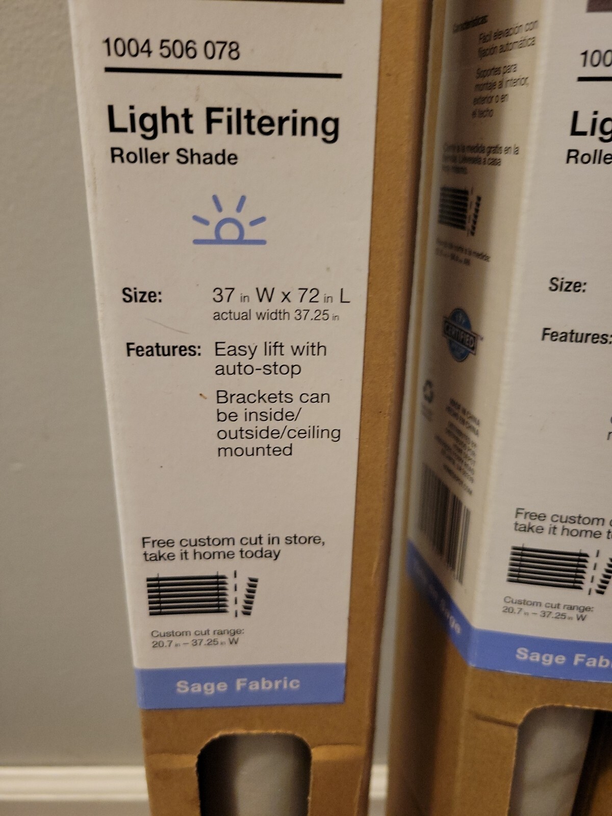 2 – StyleWell Cordless Light Filtering Roller Shades 37″ W x 72″ L SAGE FABRIC