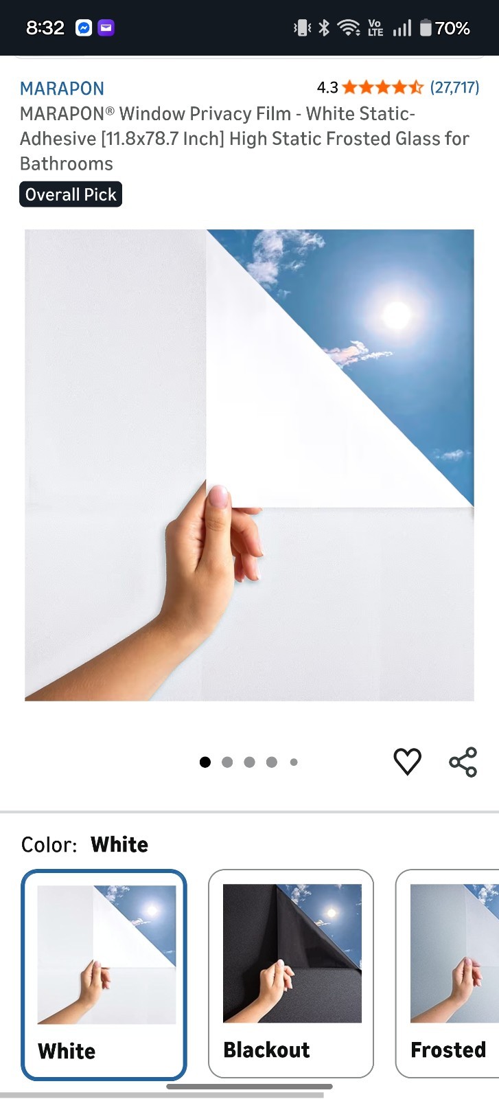 Marapon Milky White Static Cling Privacy Light Filtering Film 35.4 X 78.7 Inches
