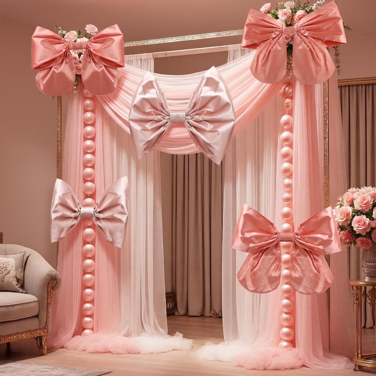5 Pcs Large Pink Bow Party Decorations 15.7»-27.6» Big Satin Ribbon Bows Ha…