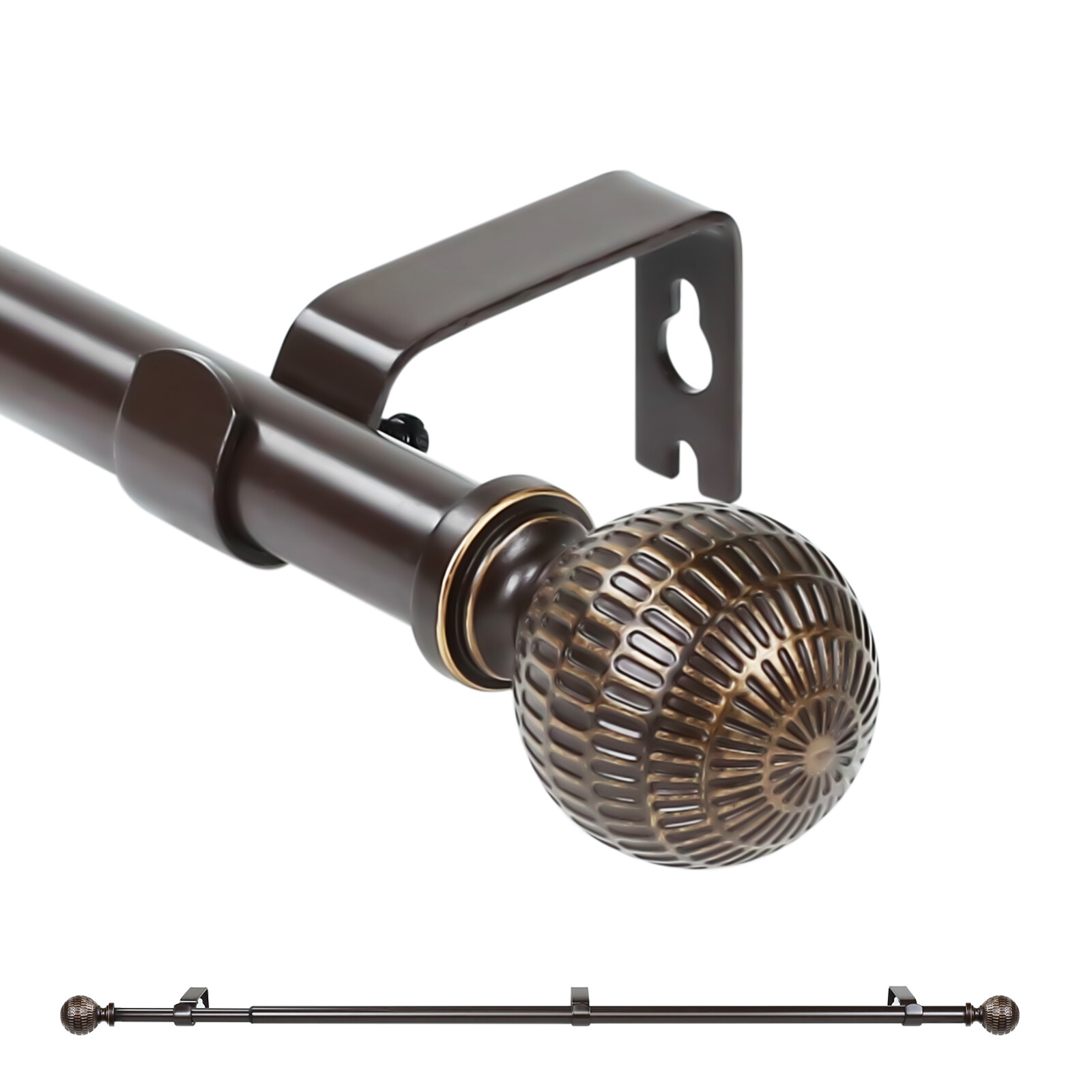 5/8″ Single Telescoping Curtain Rod with Reticulated Ball Finials, 28″-120″